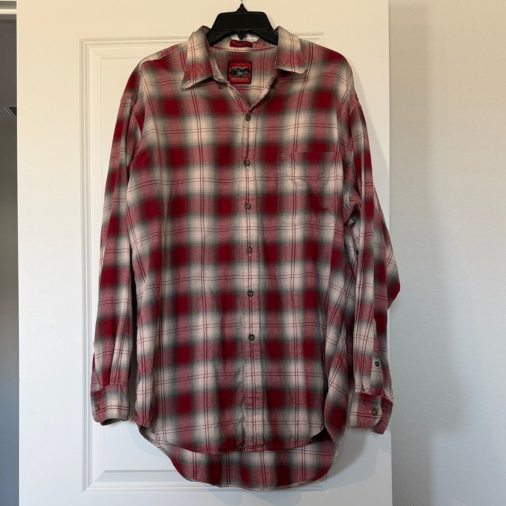 Men's Britches Red Plaid Button-Down Cotton Shirt - Casual Long Sleeve